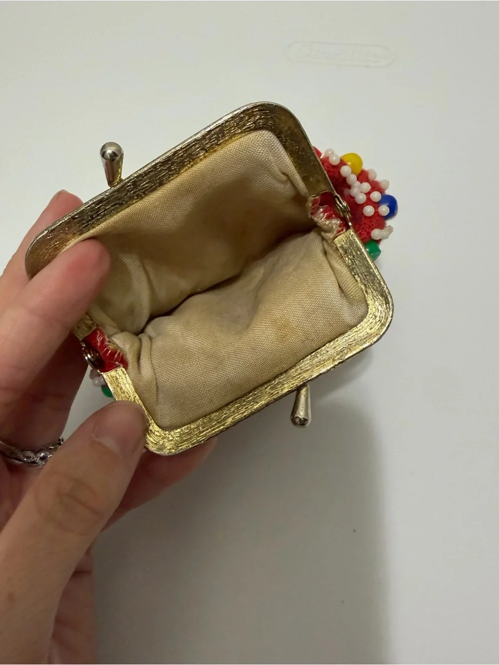 Beaded Red Retro Coin Purse with Multicolor Embellishments